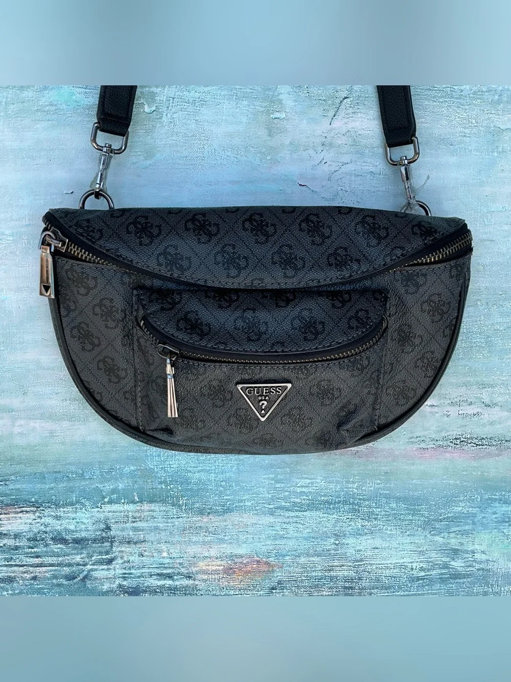 GUESS Manhattan Belt Bag Fanny Pack Sling Bag Charcoal 4G Monogram Logo